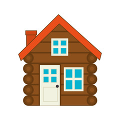 log cabine house wooden with chimney door and windows vector illustration