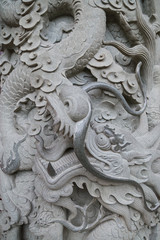 Close-up of a decorated stone column at the Po Lin Monastery on Lantau Island in Hong Kong, China.