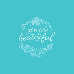 Fototapeta premium Vector illustration with hand-lettering and floral wreath