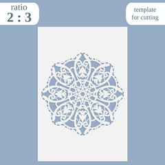 Paper openwork greeting card, template for cutting, lace invitation, lasercut metal panel, wood carving, vector illustration