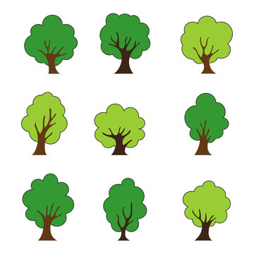 Tree icons set, isolated on white background, vector illustration.