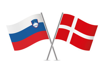 Slovenian and Danish flags. Vector illustration.