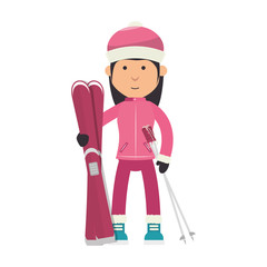 girl cartoon ski winter sport snow game vector illustration