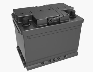 3D black car/truck battery with black caps and handle on white