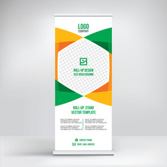 Roll-up banner, business concept template vector