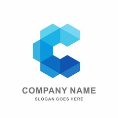 Monogram Letter C Geometric Hexagon Shape Box Space Vector Logo Design Template