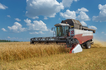 Harvester on a field of wheat
