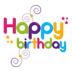 Happy birthday colorful sign with swirls and curls
