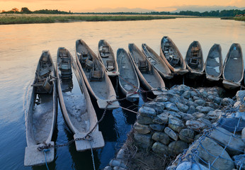 Boats on the mooring in Chitvan's national park in Nepal.