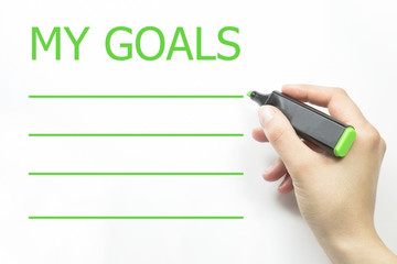 My Goals. hand and green marker