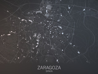 Cartina di Saragozza, vista satellitare, città, Spagna, 3d rendering