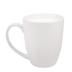 White Fresh Milk Mug, China Porcelain Cup, Large Detailed Isolated Macro Closeup, Vertical Studio Shot, Healthy Food Lifestyle Hot Drink Concept, Calcium, Vitamins And Proteins Source Metaphor