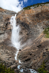 Takakkaw Falls, Yoho National Park, British Columbia, Canada. These magnificent falls are 1250 feet in height and the second largest falls in Canada. A moderate trail leads up to the falls.