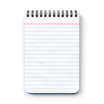 Notepad.Blank.Ruled paper.3D rendering.Isolated on white background.Top view.