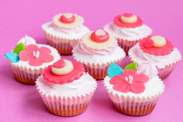 Delicious cream cupcake for Valentine Day. Close-up. Love concept.