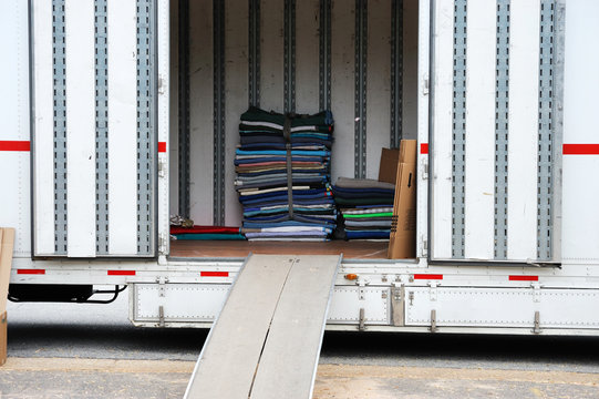 home moving truck and stacking furniture pads