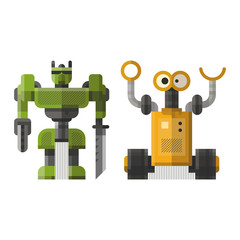 Set of cute vintage robots vector.