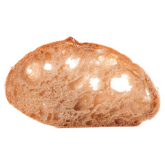 Slice of fresh ciabatta bread isolated on white background cutou