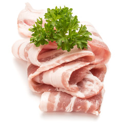  sliced bacon and parsley leaves isolated on white background cu