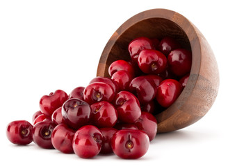 cherry berries in wooden bowl