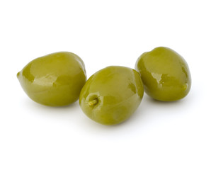 Green olives fruits isolated on white background cutout