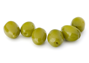 Green olives fruits isolated on white background cutout