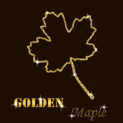 gold glitter vector contour of a maple leaf 