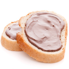 Bread with chocolate cream isolated on white background cutout