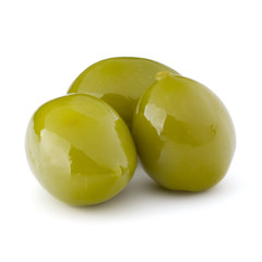 Green olives fruits isolated on white background cutout