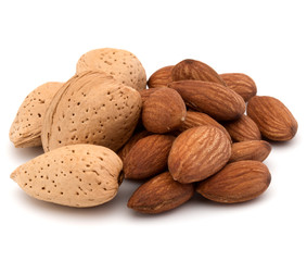 Almond nut in shell and shelled isolated on white background clo