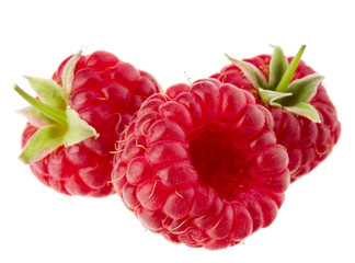 ripe raspberries isolated on white background close up