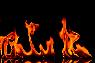 Fire flames on black background