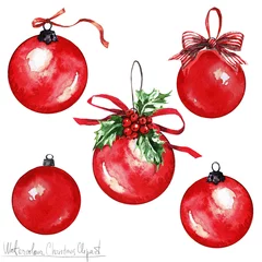 Foto op Canvas Watercolor Christmas Clipart - Balls © nataliahubbert