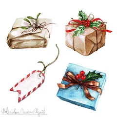 Rolgordijnen Watercolor Christmas Clipart - Gifts © nataliahubbert