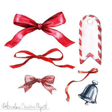 Watercolor Christmas Clipart - Bows