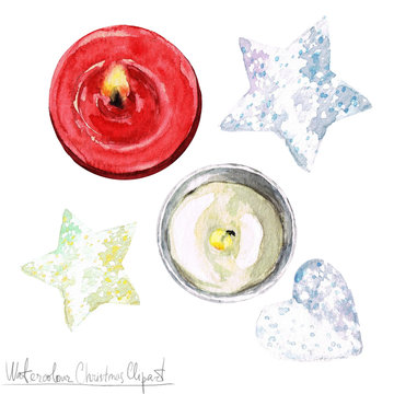 Watercolor Christmas Clipart - Candles