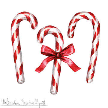 Watercolor Christmas Clipart - Candy Cane