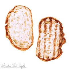 Watercolor Food Clipart - two Slices of Bread