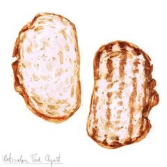 Foto op Canvas Watercolor Food Clipart - two Slices of Bread © nataliahubbert