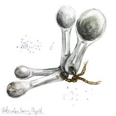 Rolgordijnen Watercolor Kitchenware Clipart - Measuring spoons © nataliahubbert