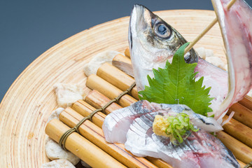whole fish sashimi platter of  horse mackerel