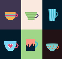 Flat mugs with tracery vector design