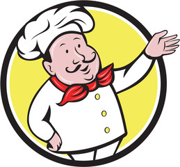 French Chef Welcome Greeting Circle Cartoon