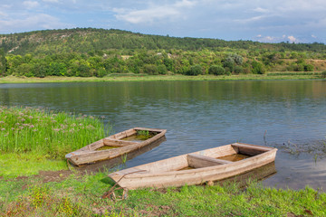 Obraz premium two old wooden boats