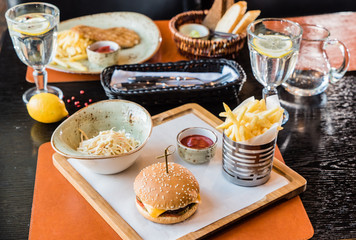 burger with french fries