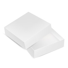 VECTOR PACKAGING: Top view of open white gray square packaging box on isolated white background. Mock-up template ready for design.