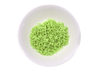 Instant Green noodle in white dish