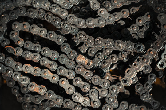 closeup shot of dirty motorbike chain