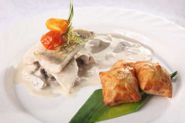 Pike perch with mushroom sauce