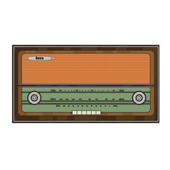 Fototapeta premium Cartoon old retro radio with station search and buttons.